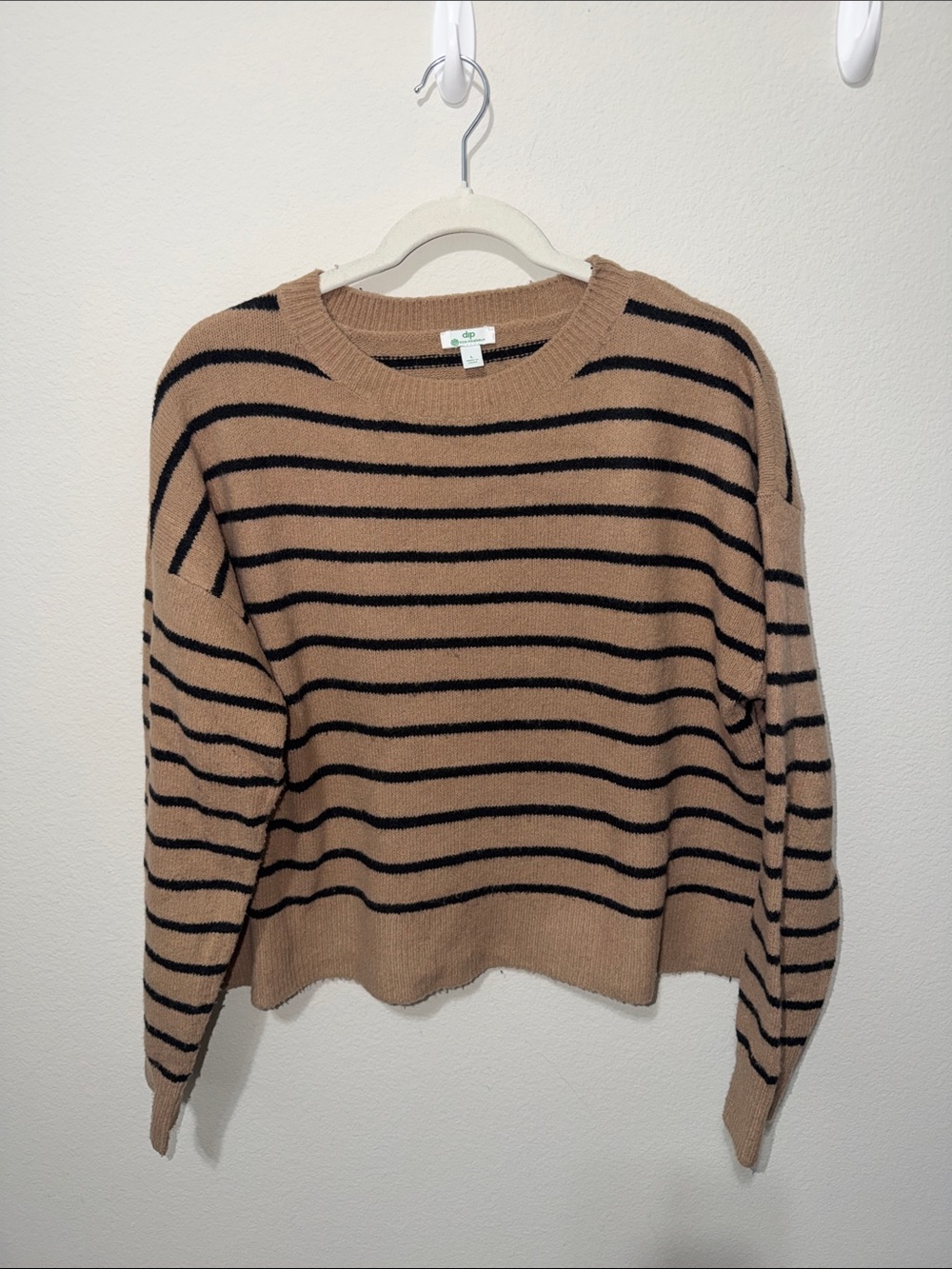 dip Camel and Black Striped Crewneck Sweater